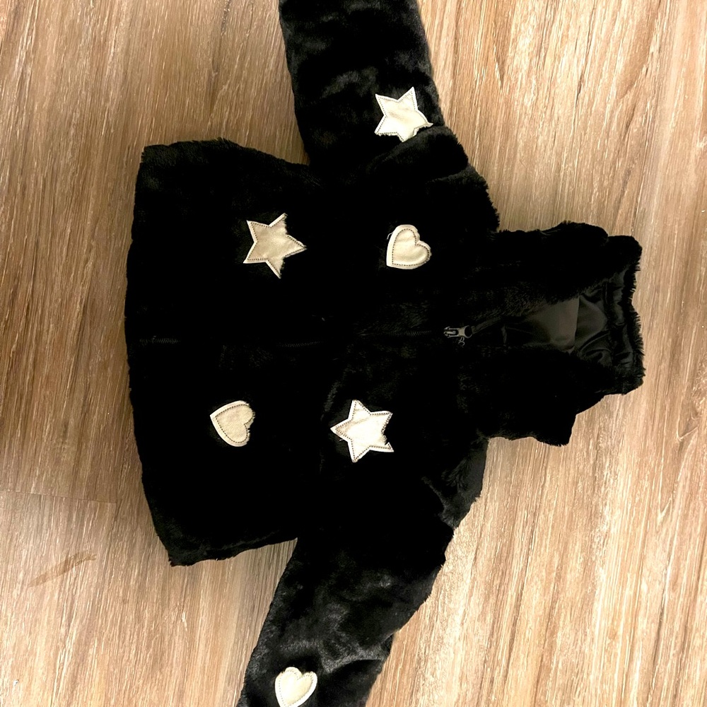 Little girl black faux fur jacket with hood